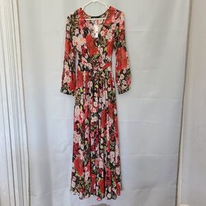 NWT Ark & Co Multicolor Floral Semi Sheer Slit Sleeves Maxi Dress sz S